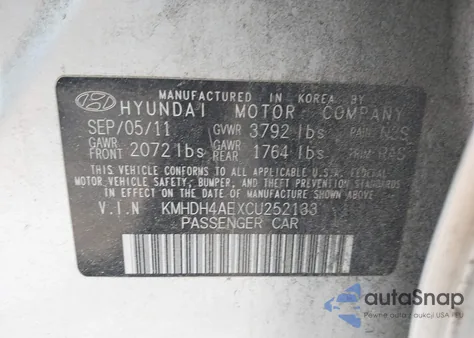 2012 Hyundai Elantra Limited (Ulsan Plant) из США, поврежденный, VIN KMHDH4AEXCU252133